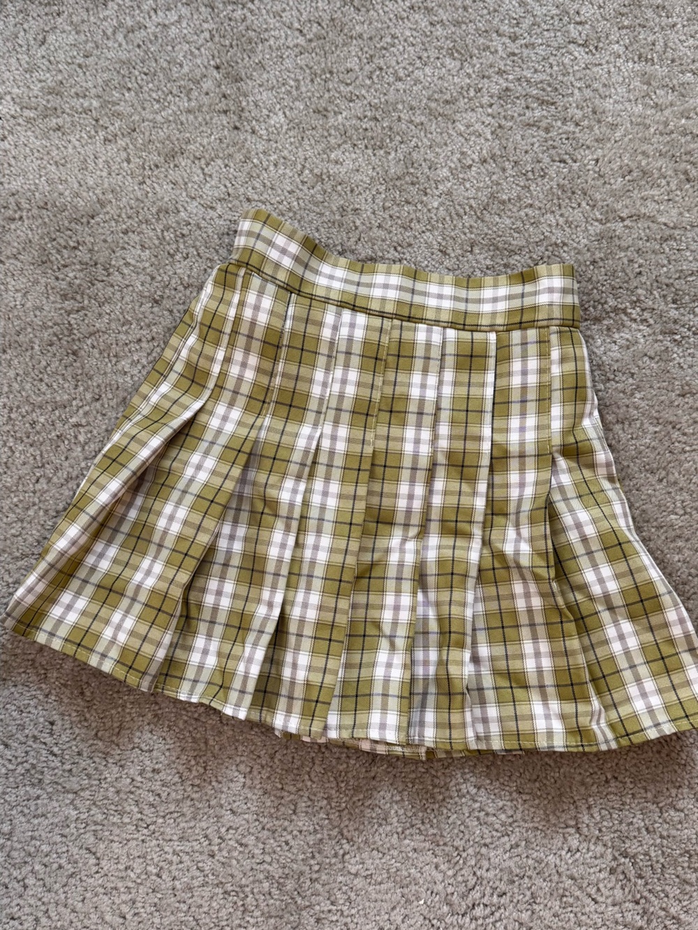 Princess Polly Olive Green Plaid Pleated Kids Skirt